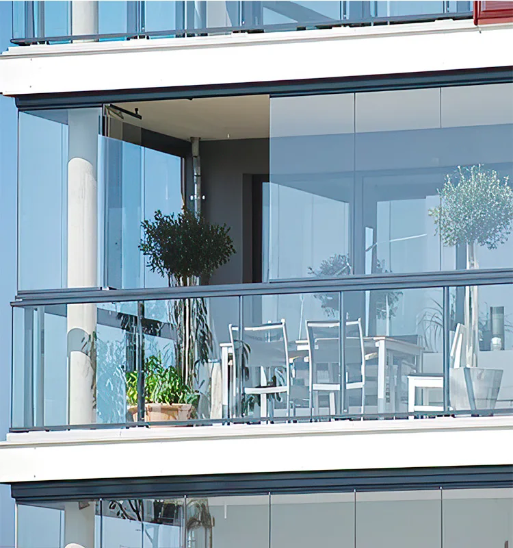 Frameless Sliding Folding Glass Curtain Balcony Partitions Doors Aluminum Stacking Panoramic