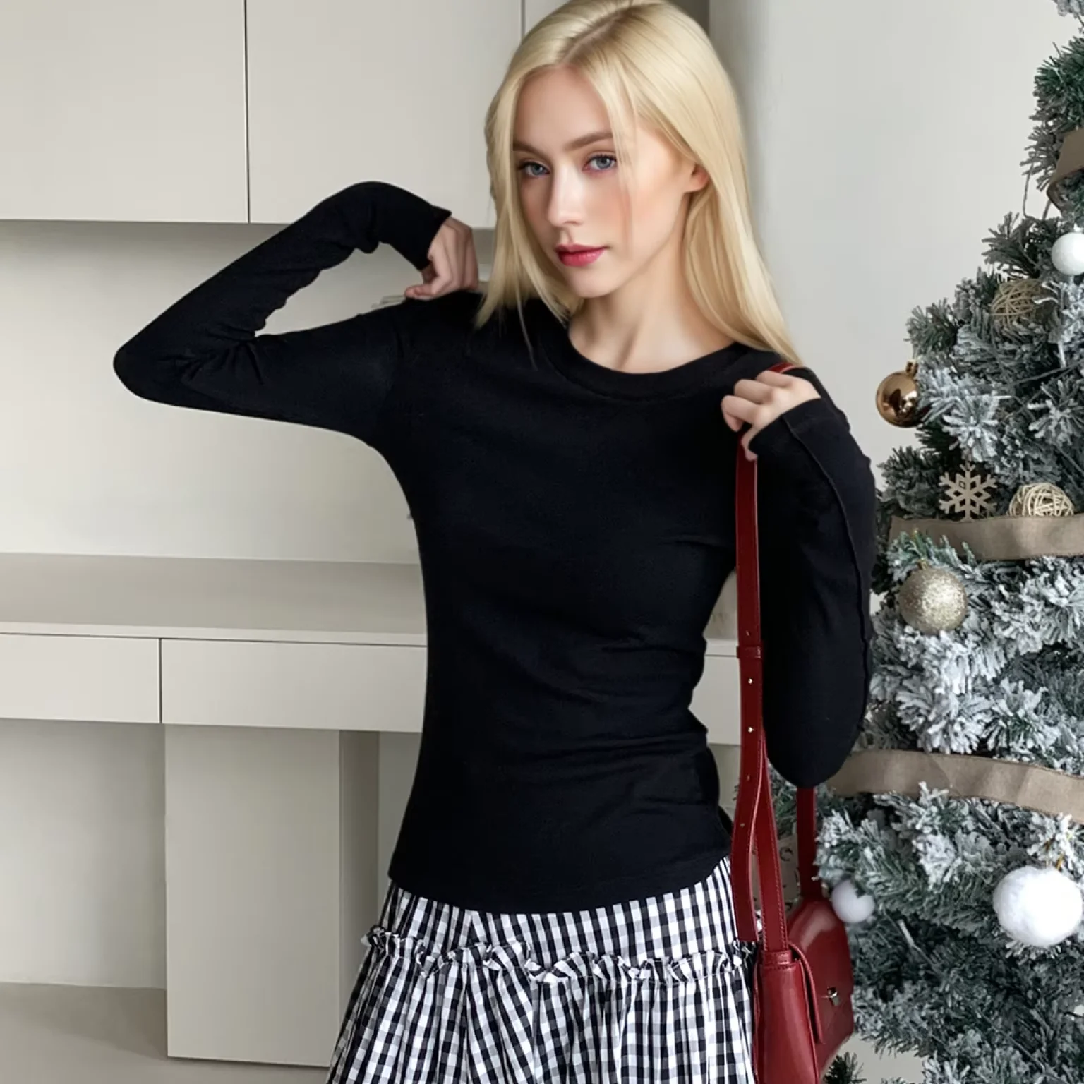 2025 New Spring and Autumn Solid Round Neck Women's Long Sleeve T-Shirt