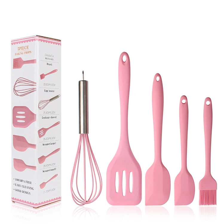 Custom Logo Pink 5pcs Baking Silicone Rubber Spatulas Buy Kitchen Cookware Kit Easy To Clean Rubber Spatulas Food Cookware 5 Pieces Kitchenware Rubber Spatulas Wholesale Multi Color Kitchen Set Rubber Spatulas Product On