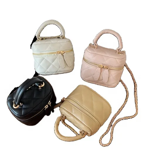 Customisable PU Handheld Single Shoulder Crossbody Bag Seniors' Fashion Texture with Lattice Chain Small Size Bag