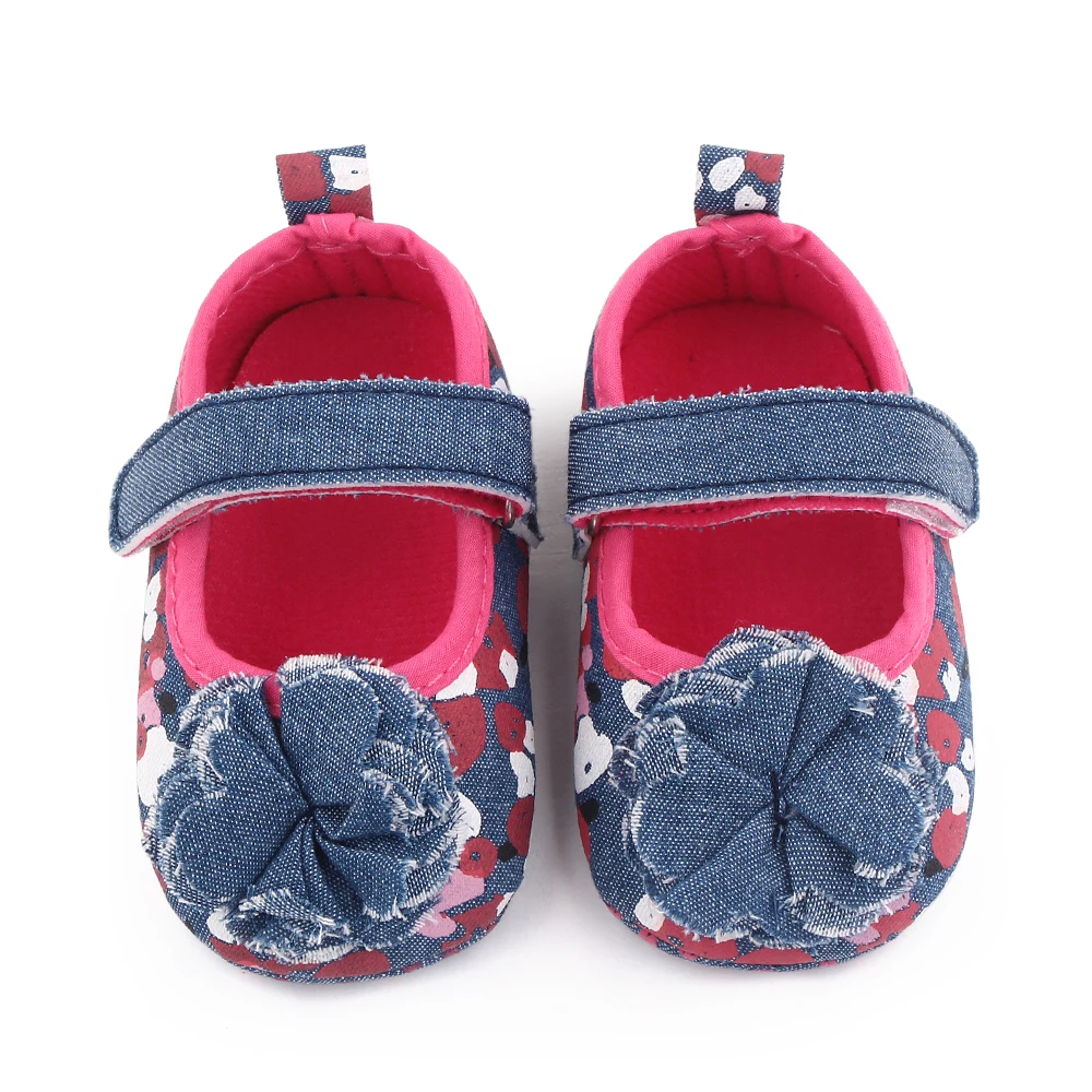 Spring and Autumn Baby Girls Denim Little Flower Infants Shallow Mouth Princess Toddler Shoes details