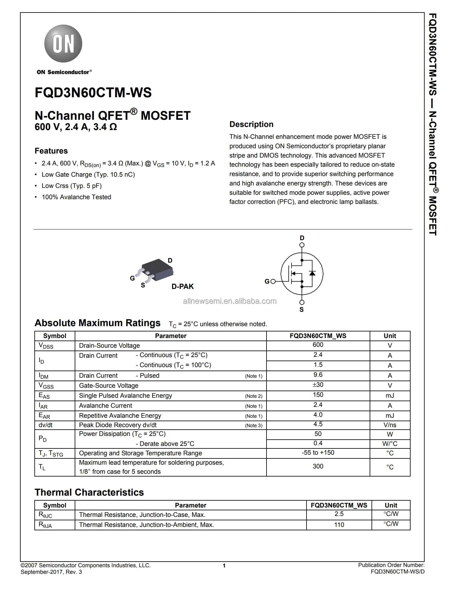 FQD3N60CTM-WS