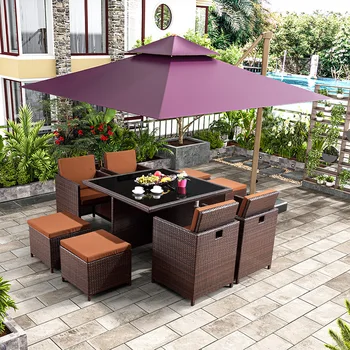 Villa Rattan Chair Tea Table Garden Leisure Outdoor Waterproof Space Saving Dining Table And Chairs