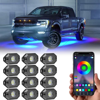 Multicolor App Control RGB Car Underbody Neon Lights 4 6 8 12 Pods Truck Chasing Rock Lights Kit Off Road