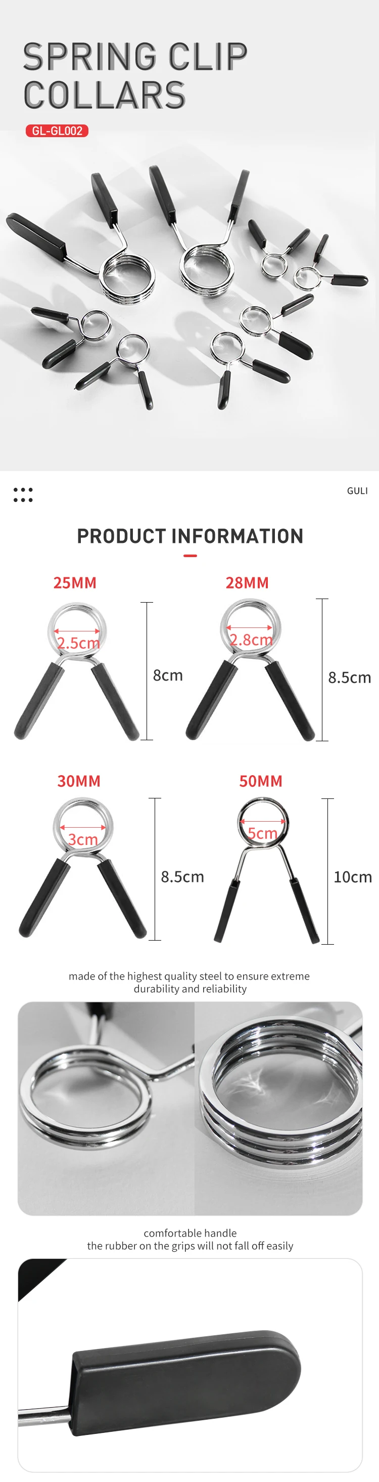 1/2 Inch Spring Barbell Locking Collars With Plastic Handle Weight Bar