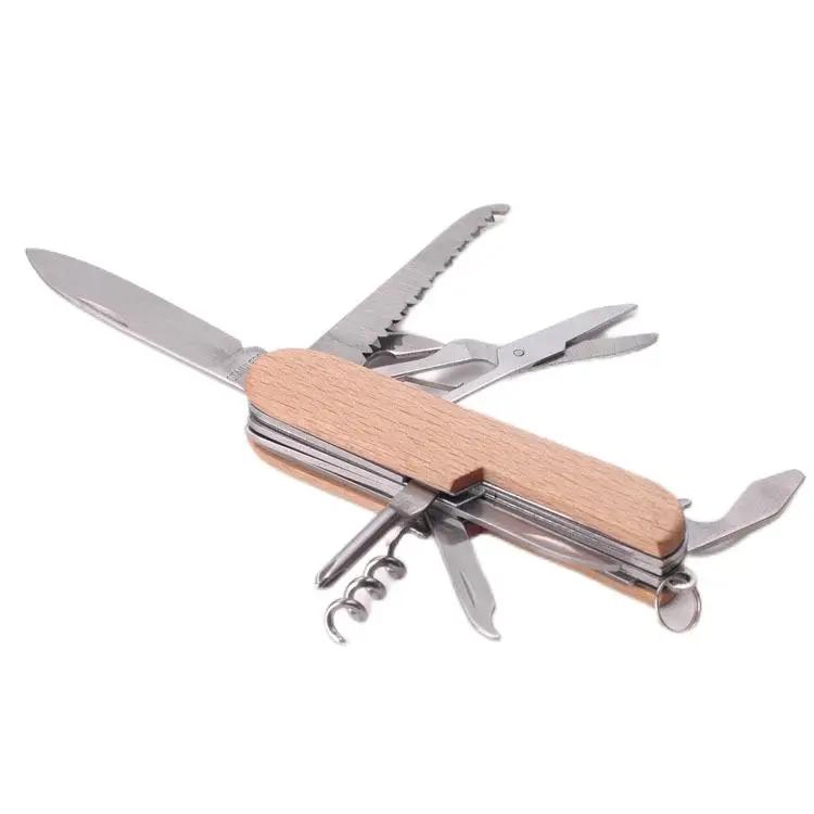 Wholesale Small Folding Pocket Knife 11 in 1 Multifunctional Wood for Swiss Knife with Stainless Steel Blade OEM Customizable