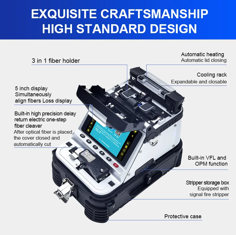 AI-20 Network Fibre Fusion Splicer Six Motors Core Alignment ARC Fusion Splicing Machine for Fiber Optic Use