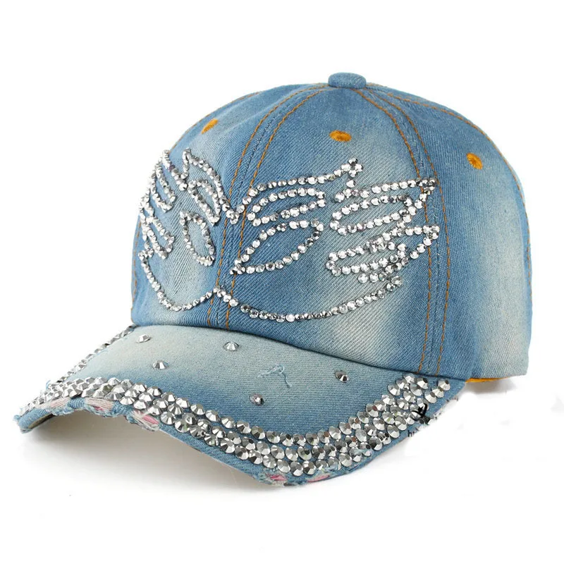 Bling Baseball Cap for Women - Fancy Denim Bejeweled Sun Hat display picture 2