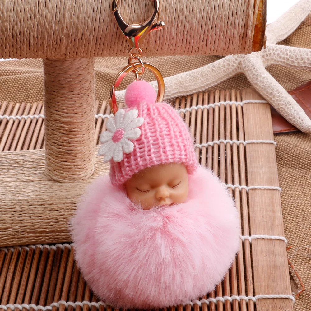 Sleeping Baby Keychain Cute Fluffy Trinket Gift