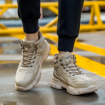 Zg 902 Steel Toe Work Boots For Men - Beige High Cut Safety Shoes