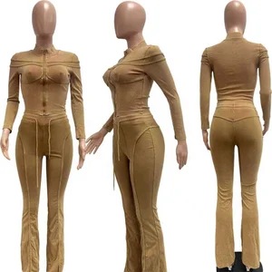 Dropshipping New Arrivals 2026 Women Clothing S-XL Wholesale Long Sleeve Two Piece Pants Set