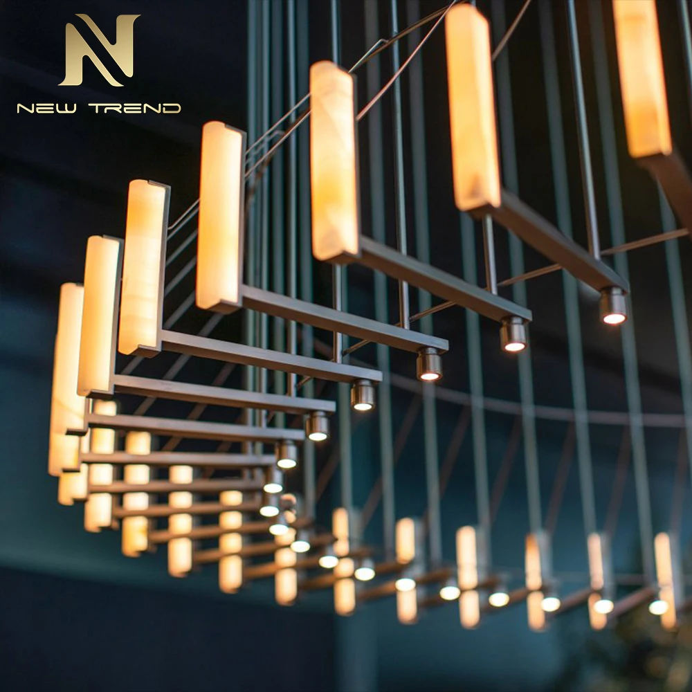 CPL-490Bespoke Modern alabaster Pendant Light Custom Onyx Chandelier for Hotel Banquet Hall Luxury Lobbies