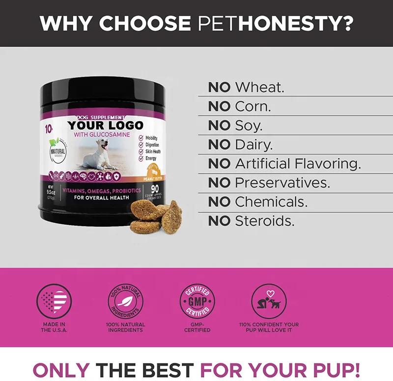 10 In 1 Dog Multivitamin Chews with Glucosamine And Probiotics Omega Fish Oil Hip Joint Pet Supplement
