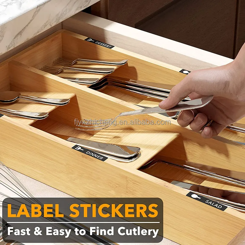 product 6 slots cbamboo silverware drawer organizer with labels kitchen utensil tray holder organizer for flatware cutlery-4