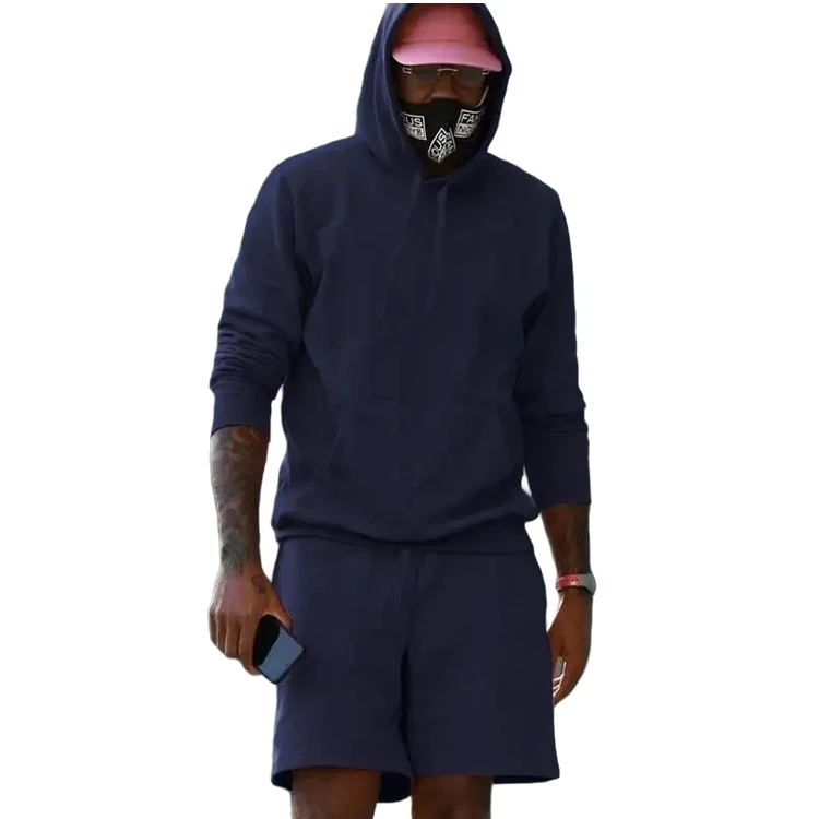 Survêtement d'été personnalisé solide, ensemble 2 pièces à capuche, tenue Fiess, Shorts décontracté és pour hommes, ensembles de jogging de gymnastique, Set651_voghion.com