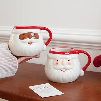 1pc Christmas Novelty Ceramic Coffee Mug with Santa Claus Face Handgrip Pattern for Presents
