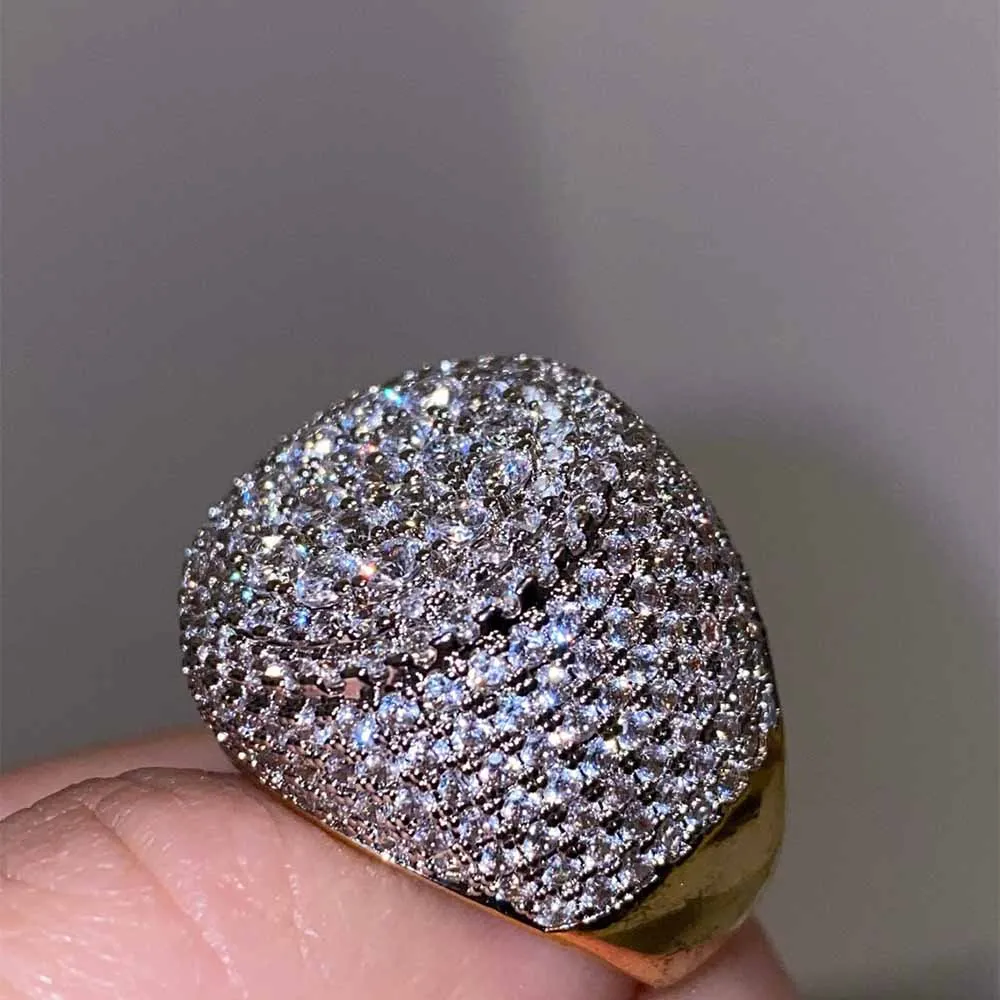 Men's Ice Out Ring 14K Gold Zircon Ring Designer Big Ring For Mens