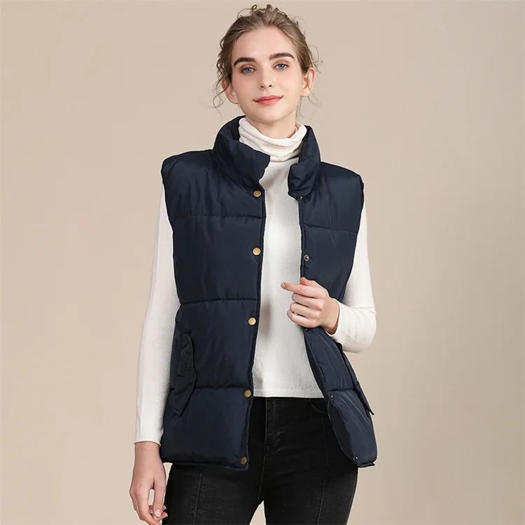 Wholesale New Design Fashion Womens Vest Jacket Plus Size Stand Collar Sleeveless Puffer Vest Jacket
