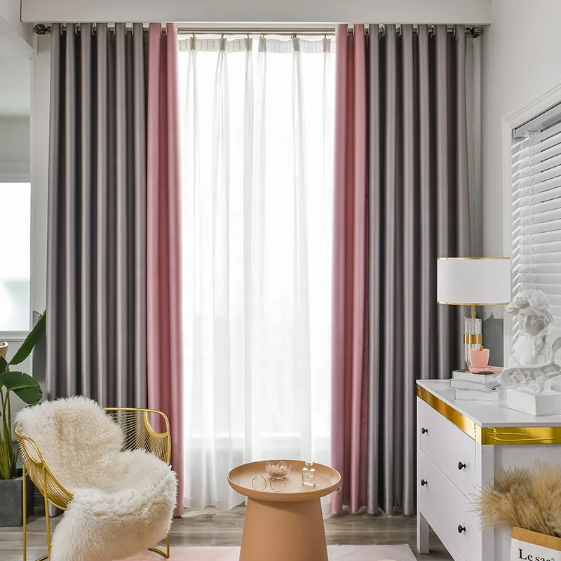 Latest Curtain Designs Modern Simple Color Splicing Thermal Insulated Blackout Curtains Ready Made for Living Room