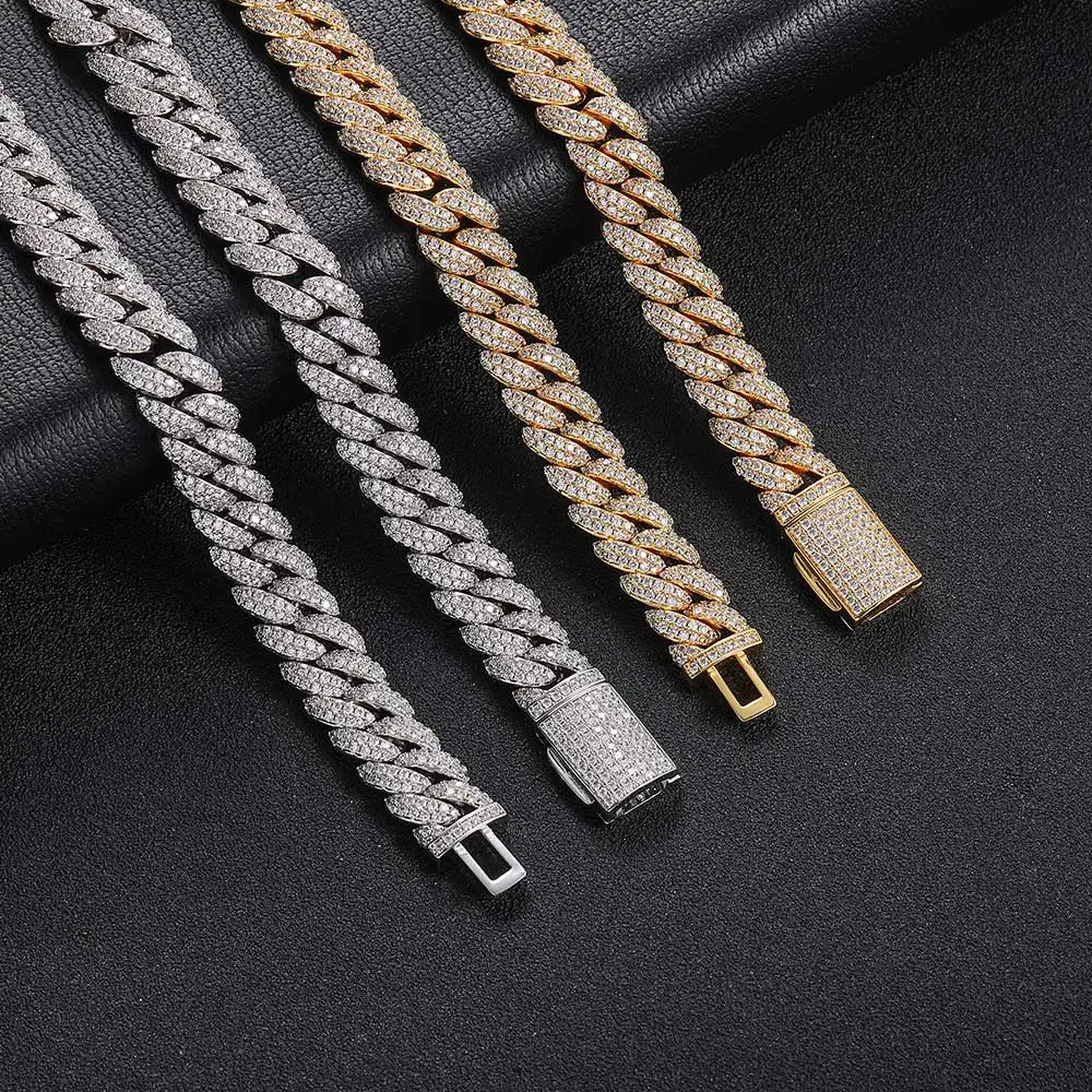 Nuoya 10mm Lab Diamond Cuban Link Chain 18k Gold Plated Iced Out Miami ...