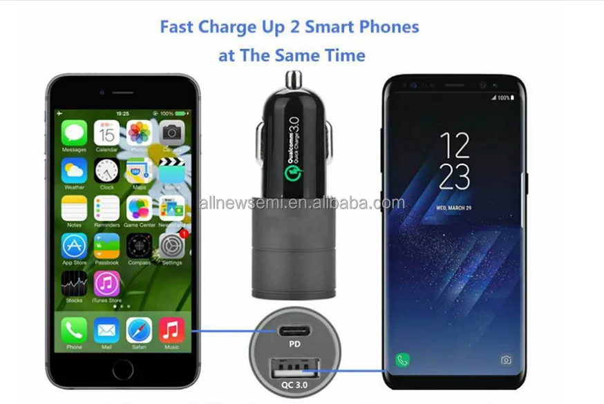 New QC 30 car charging PD fast charging 36W aluminum alloy dual USB car charging pd18w car charger