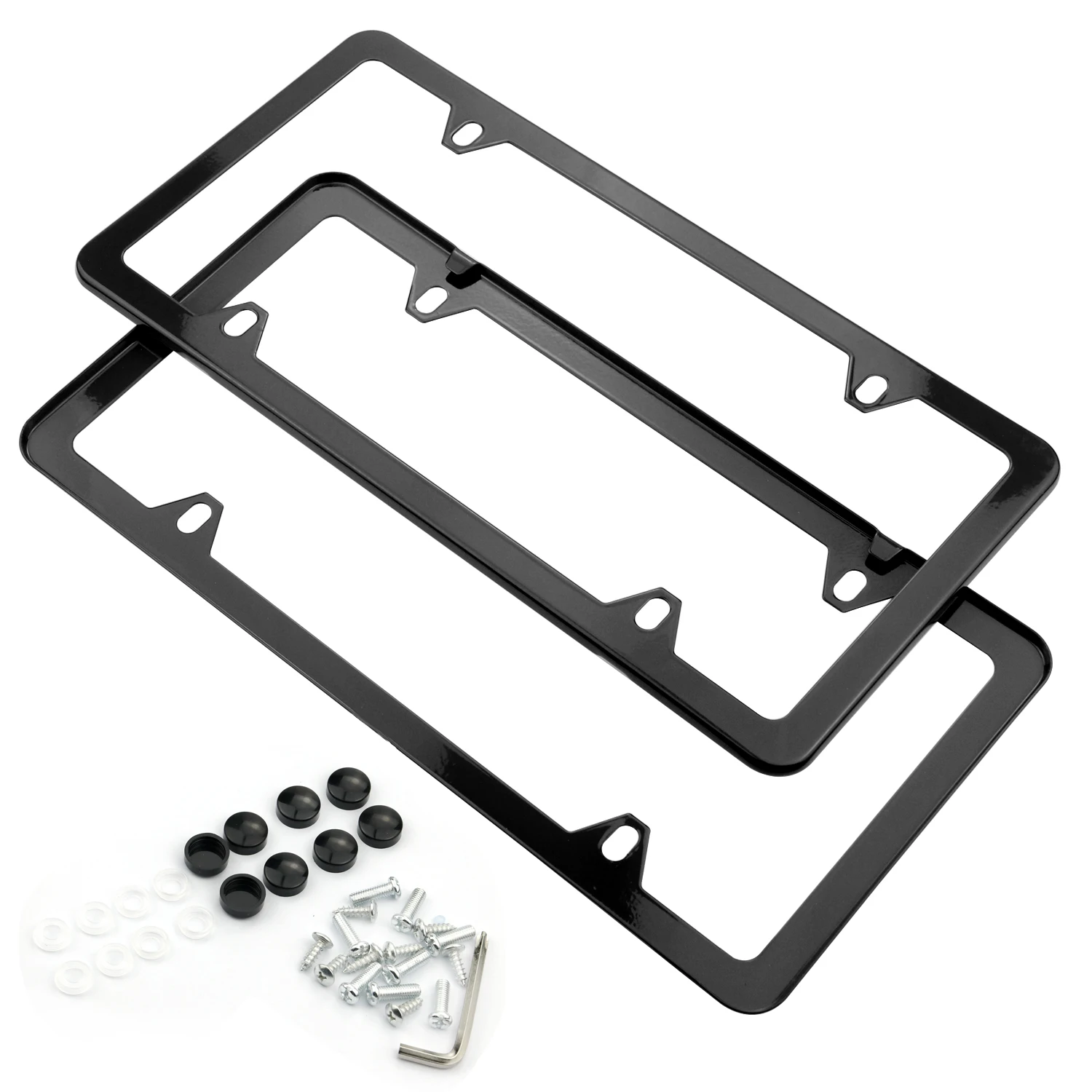 Set Of 2 Stainless Steel License Plate Frame With Screws - 4 Holes ...