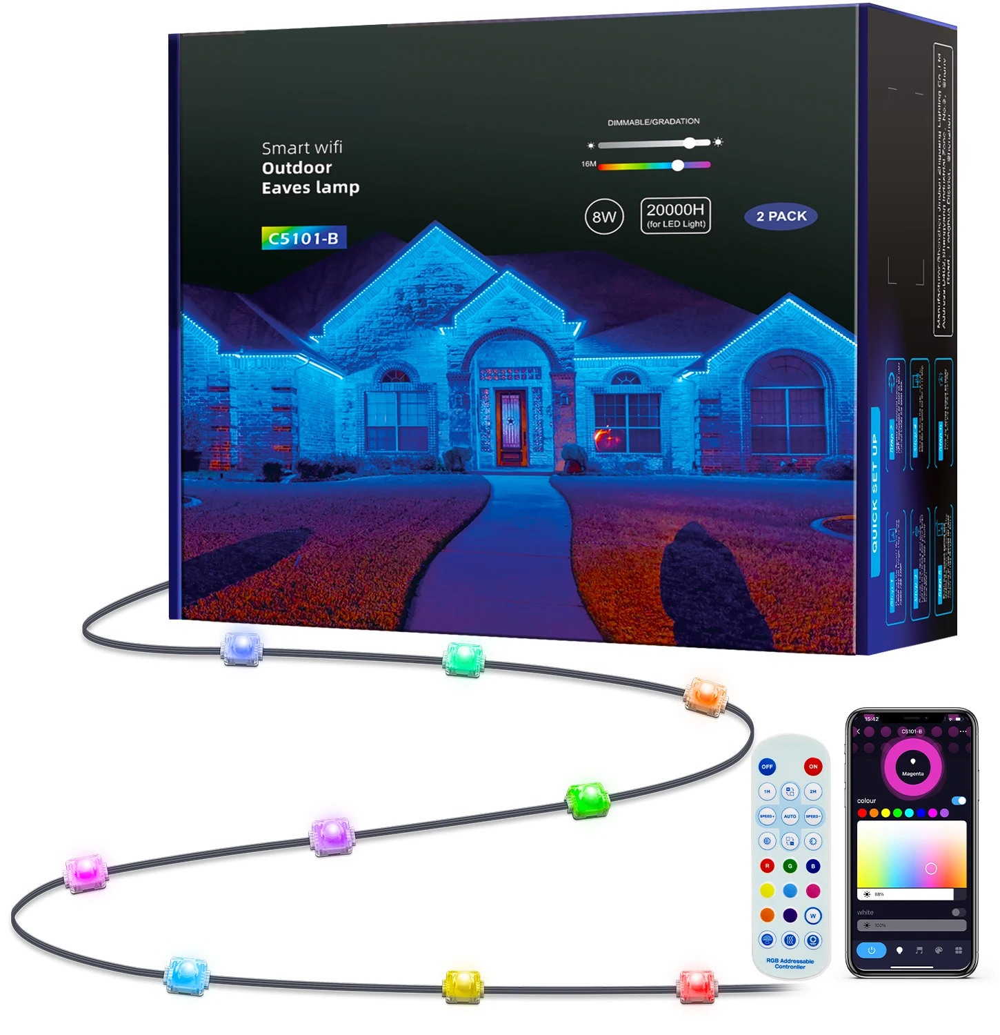 App Control 16 Million Colors House Edge Decorations Lighting Outdoor Rainbow Lights Eaves String Lights