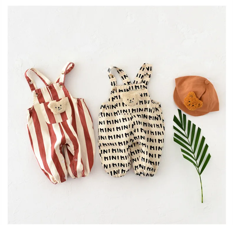 2022 Autumn New Ins Infant Clothing Baby Stripe Letter Strap Pants Baby