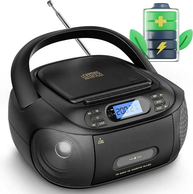 CD Cassette Player  Boombox with Bluetooth Tape Recording, FM Radio, Super Bass,  Aux/USB Drive