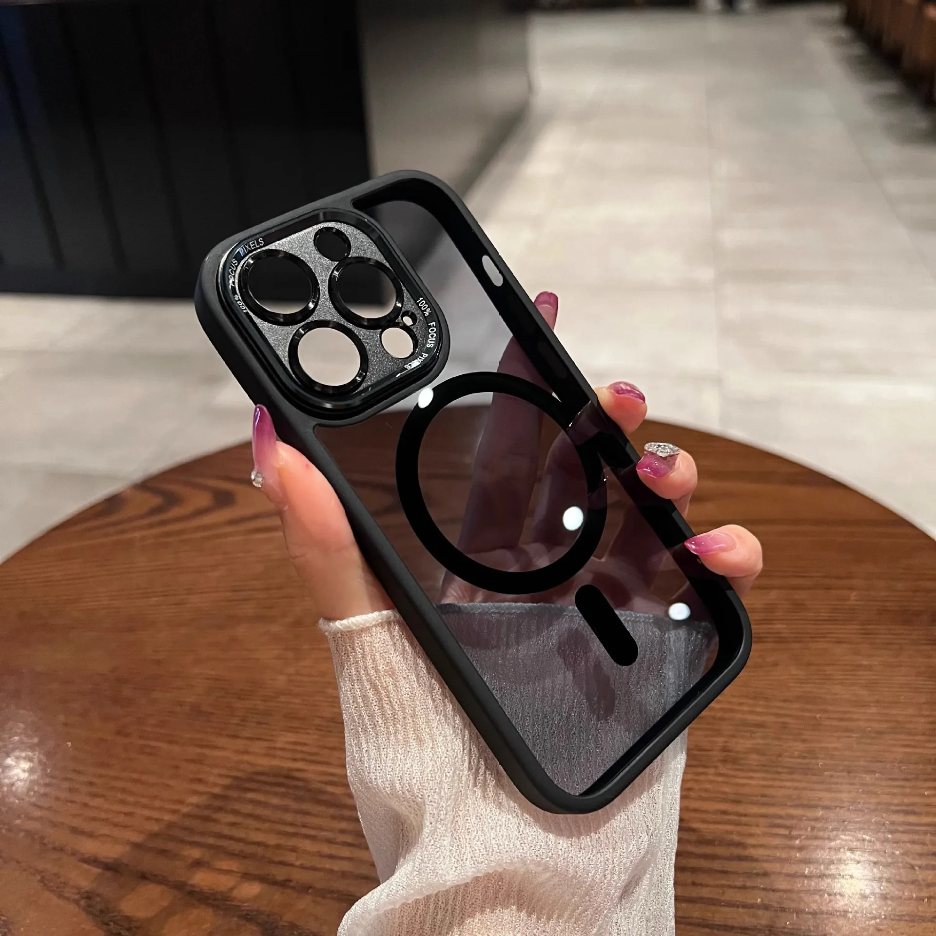 clear Metal Lens Phone Case Transparent Contrast Color for Iphone16pro Max 15 13/14 Anti-fall Acrylic