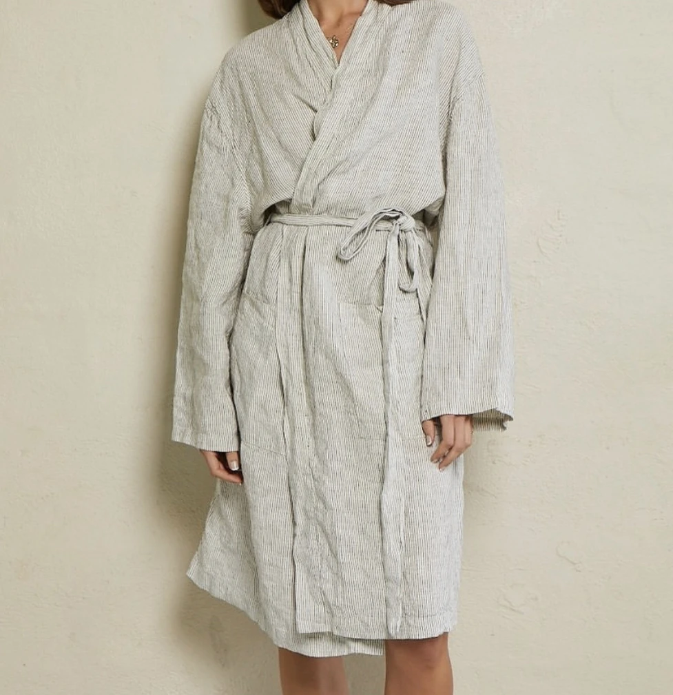 French Flax Linen Robe OEKO Tex 100 Women Robes French Linen Sleepwear ...