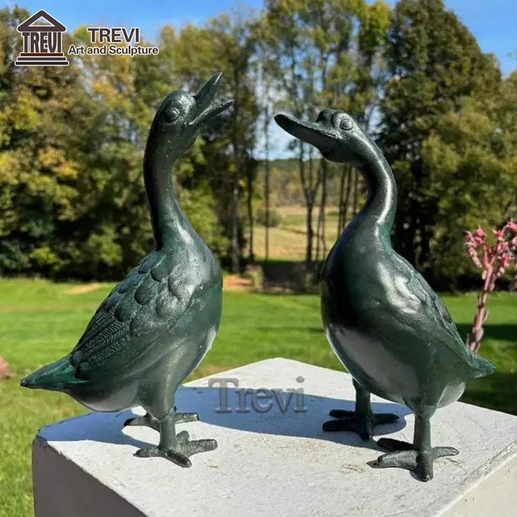 Statuettes Canards En Pierre Polie – Couple Fait Main, Peint, Italie (occasion)