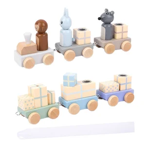 Wooden Train and Candy Playhouse Set Digital Assembly Cars Educational Pretend Play Toy for Kids Boys and Girls