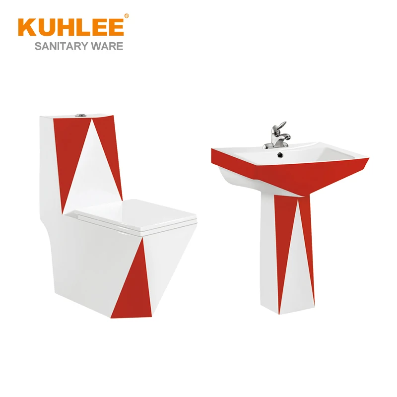 Middle East Hot Sale Ceramic Colorful Bathroom Toilet Sets Sanitary Ware  Diamond Golden color Suite