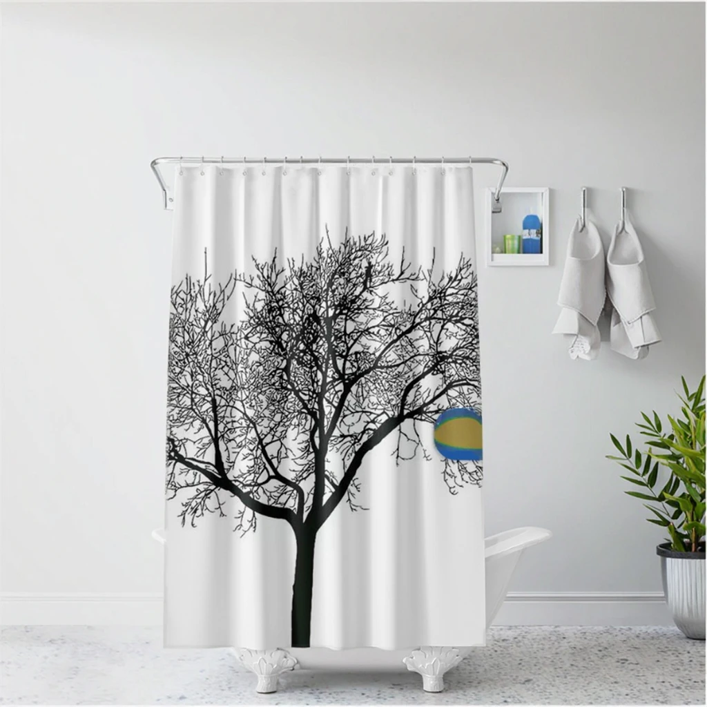 Adjustable Polyester Shower Curtain Classic Tree Pattern Design Washable Fabric Easy to Change Color
