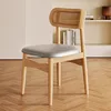 Legno massello color rattan intrecciato - pelle in microfibra grigia