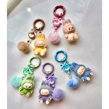 Wholesale Cartoon Labubu Flocking Keyring Creative Figure Ornament Keychain Car Key Chain Phone Accessories Bag Pendant