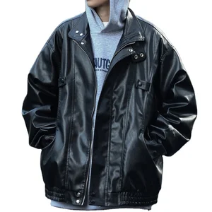 Vintage Men's Oversized Pilot Stand Collar PU Leather Jacket