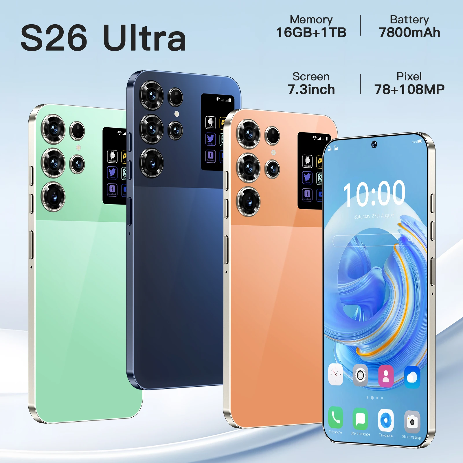 S26 Ultra 7.3 Inch 16GB+1TB 5G Smartphone - HD Camera Dual SIM