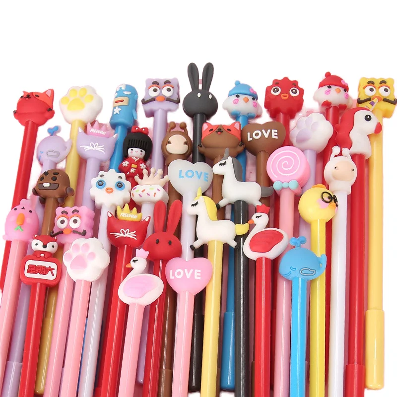 20Pcs / Set Cute Cartoon Gel Pen Office Signature Pen 0.5mm Black Gel Ink Pens Kawaii Pink School Supplies Student Stationery