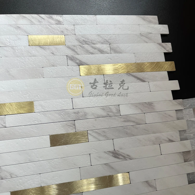 Self-Adhesive Stylish Marble Look Tile Inlay Gold Strip Aluminum Mosaic Tile for Home Decoration