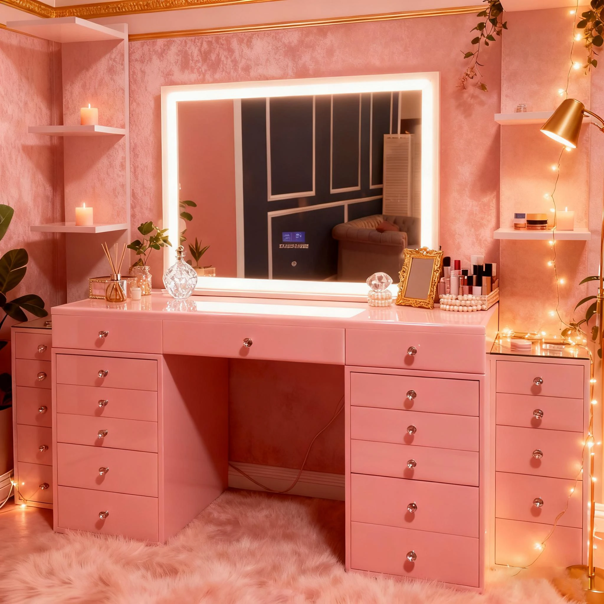YIFAN Paint Manufacturer 13 pink Mirror Dresser Beautiful Woman Exclusive  Bedroom Beauty Storage Artifact