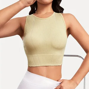 Customized Woman's Yoga Bra Breathable Seamless Lightweight Medium Support Tank Top with Chest Pad for Workout Sports