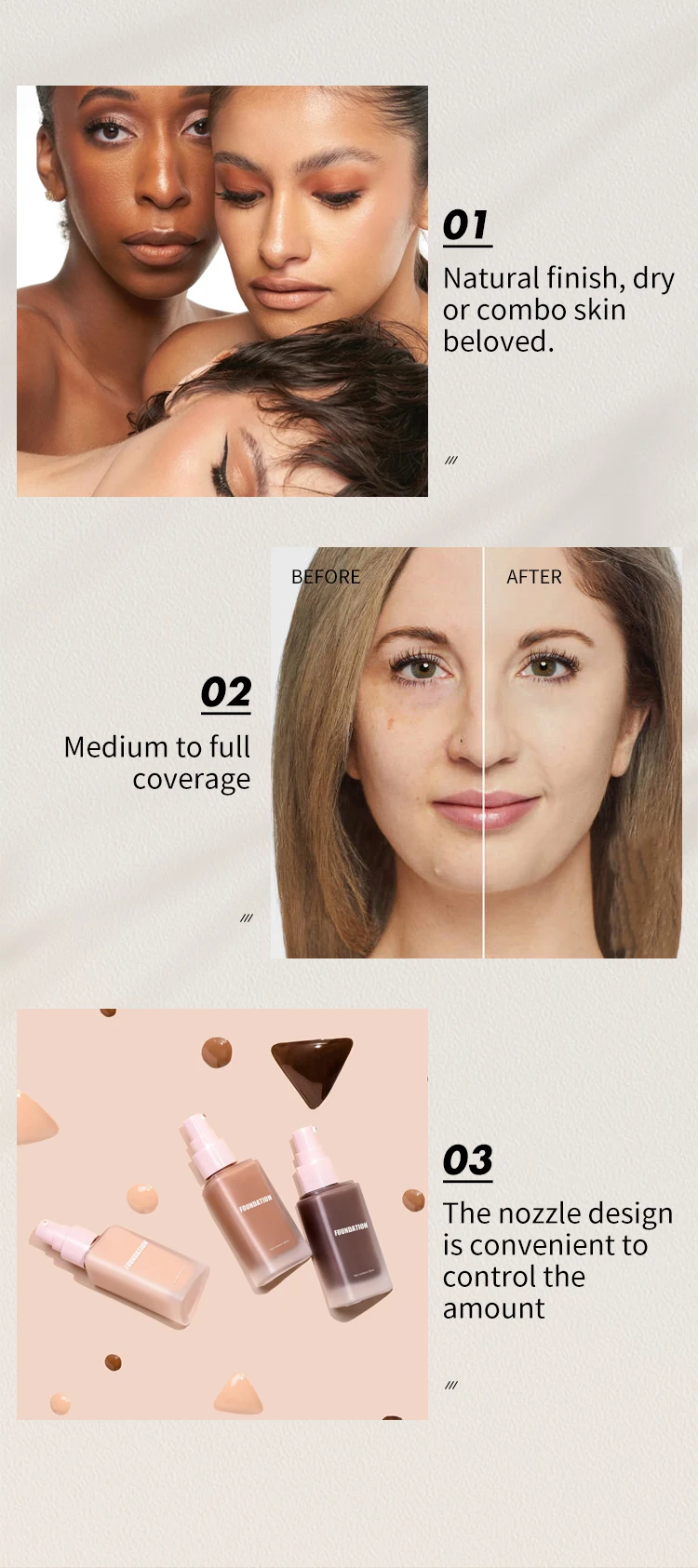 New Natural Finish High Quality Foundation Liquid With Skin Loving