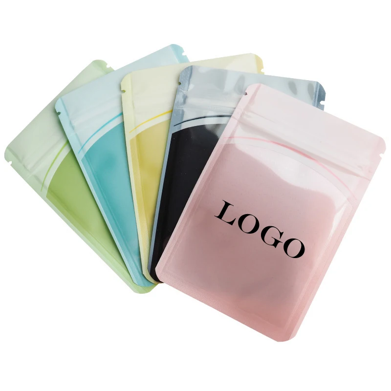 Custom Logo Macaron Pink Color Mylar Ziplock Bag Sealable Packaging  Bags with One Side Clear for Makeup Brush Eyelash