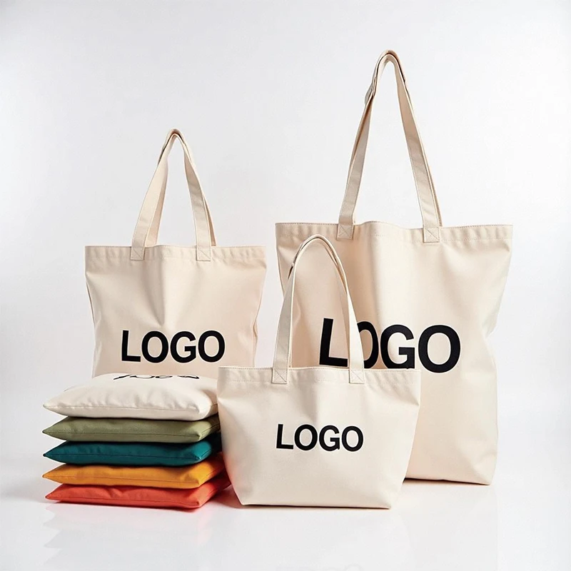 High Quality Cotton Canvas Tote Bag Rope Handle Medium Size Fashionable Letter Pattern Custom Logo Eco-Friendly Shopping Bags