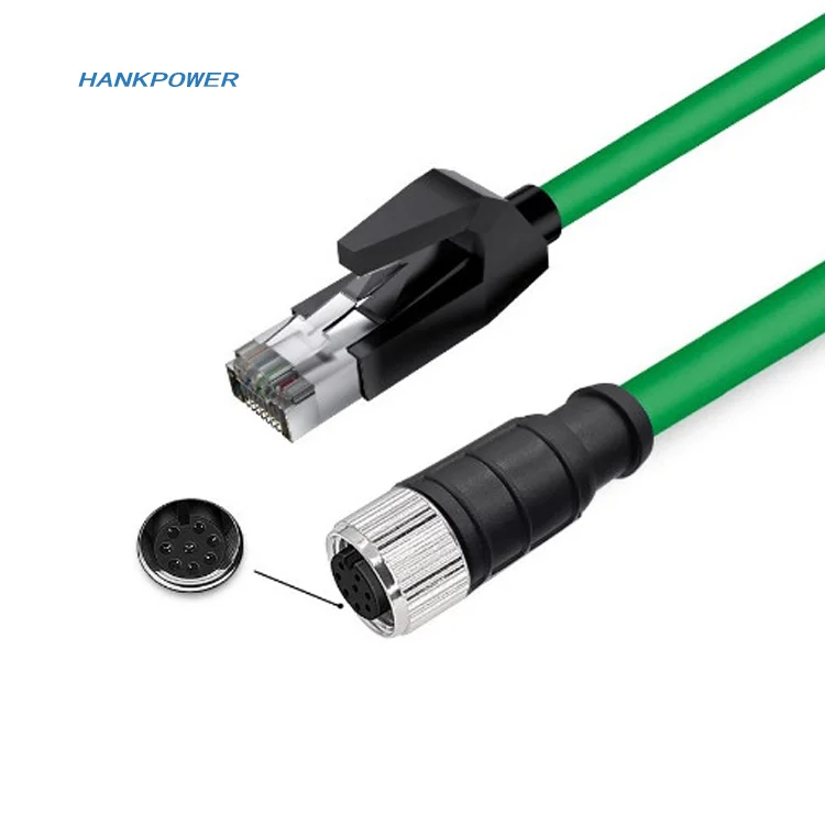 直角M12コネクタXコード8ピン男性RJ45 Cat6イーサネット高