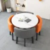 Imitation marble round table + 2 gray + 2 orange leather chairs-