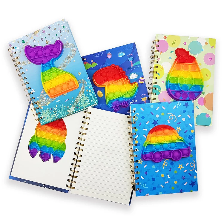 2024 Silicone Decompression PopIt Notebook Bubble Fidget Toys Stress Relief Student Novelty A5 Hardcover Spiral Notebook