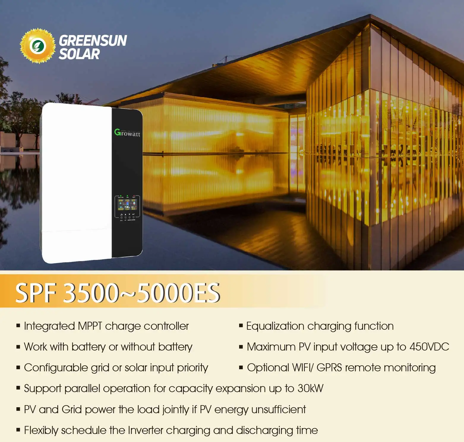 Growatt SPF 5000 ES Hybrid off Grid 5kw 48v Solar Inverter 3500 5000 3 ...